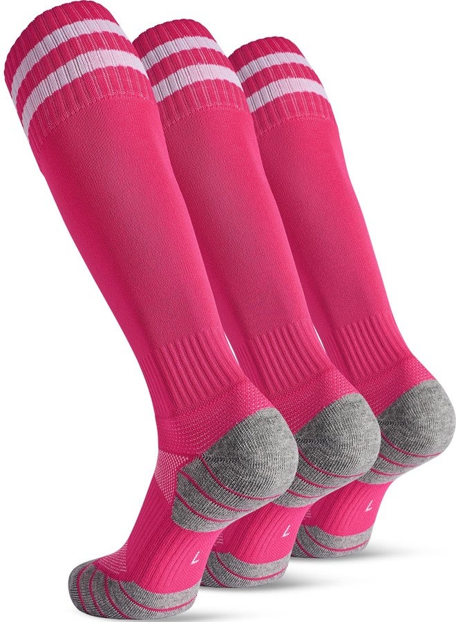 CWVLC Soccer Socks for Kids Youth Adult, Cotton Football Softball Baseball Socks, Medium, Pink-3 Pairs - Image 1